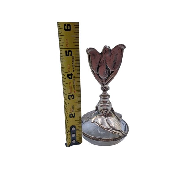 Vintage Silver-Plated Floral Tulip Perfume Bottle With Glass Dropper 6" Tall Ele - Picture 5 of 12
